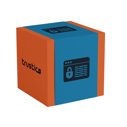 A 3D cube with orange and blue faces displays the Sectigo® OV + Wildcard logo from Sectigo CA, featuring a browser window with padlock on blue sides for SSL security and trustic with a lock symbol on the orange side.