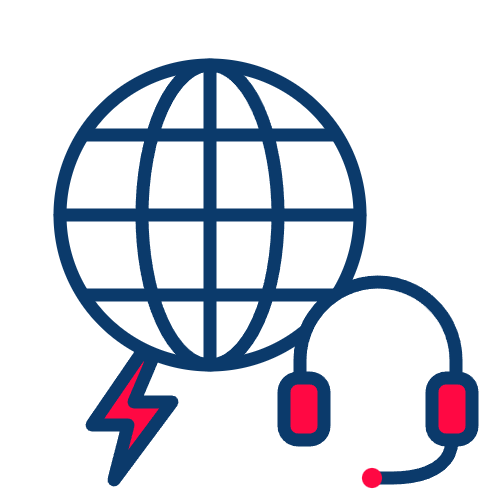Trustico® Online Security’s Advanced Technical Assistance is represented by a globe with a lightning bolt and headset, symbolizing expert global online communication for advanced tech support—including server configuration and SSL certificate management.